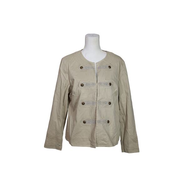 CHICO'S‎ KHAKI EMBROIDERED LONG SLEEVED JACKET BLAZER COAT 2 medium - Picture 1 of 7
